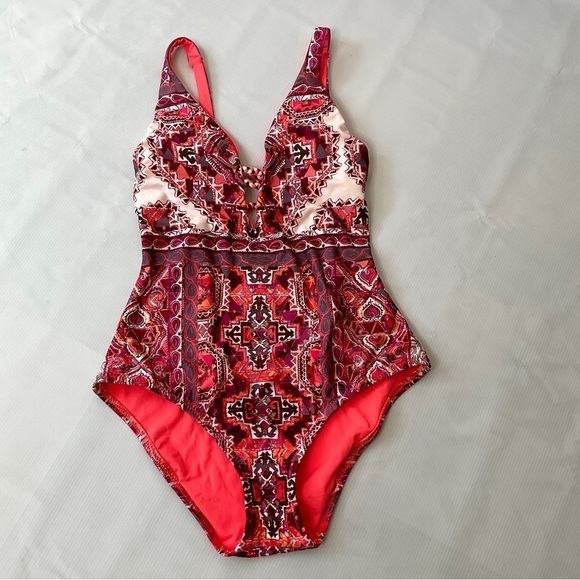Becca Braided One Piece Swimsuit Exposed Back Multi Print Size S/P - Picture 4 of 13